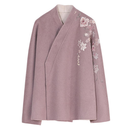 牧衣游原创 水波纹重工手绣双面呢短外套冬蓬松保暖毛呢外套 澜舟 商品图4