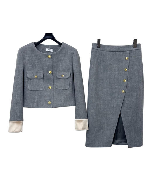 女款羊毛呢洋装外套半裙套装hu008 商品图0