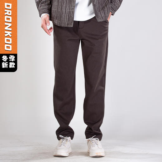 DRONKOO 2025 正常腰左侧字母织唛竖纹仿呢料中厚休闲长裤 商品图0