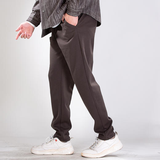 DRONKOO 2025 正常腰左侧字母织唛竖纹仿呢料中厚休闲长裤 商品图2