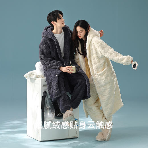 【提花贵妃绒】自然醒「半熟冬日」情侣睡衣冬季加厚长款睡袍套装休闲男女士加绒贵妃绒外穿家居服冬JLM 商品图4