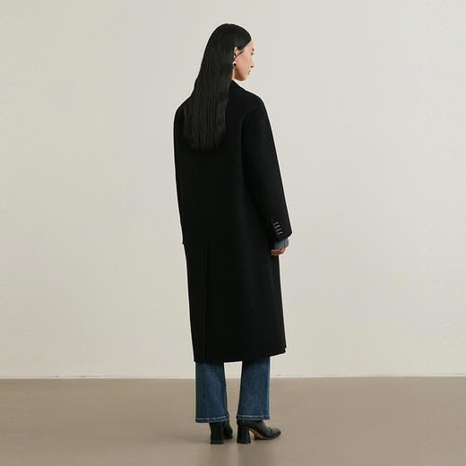 NEELLY纳俪商场同款冬新款绵羊毛长款气质简约大衣女随性慵懒外套N25114N04602 商品图1