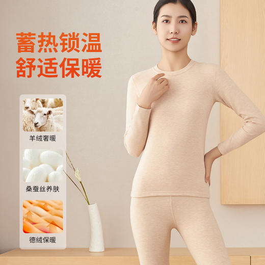 【德绒授权 德国进口纱线 添加羊毛和蚕丝】男女款双面德绒自发热保暖内衣套装 商品图10