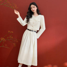 西遇千金小香风套装女冬季新款单排扣短外套高腰百褶裙两件套V3755286