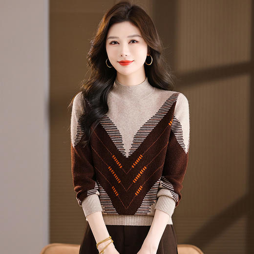AQL26755时尚V字烫钻半高领毛衣女宽松毛衣羊毛衫秋冬新款大码厚打底衫 商品图2