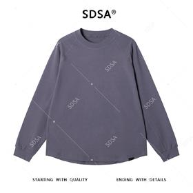 SDSA秋冬新款痞帅男装韩版简约纯色压线圆领长袖T恤百搭舒适上衣