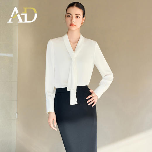 AD白色衬衫女春秋2025新款高级感设计感小众时尚洋气飘带衬衣上衣 商品图2