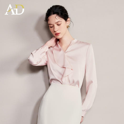 AD2025新款法式气质荷叶边长袖衬衫女高级感通勤职业装面试工作服 商品图2