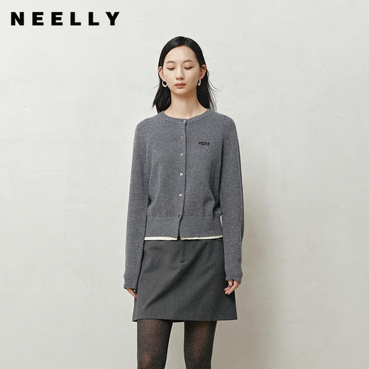 NEELLY纳俪商场同款冬新款假两件圆领百搭针织开衫女显瘦亲肤上衣N25103A01061 商品图0