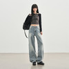 罗蒙秋冬窄版浅色牛仔裤女士复古美式直筒裤宽松显瘦阔腿拖地长裤子 商品缩略图2