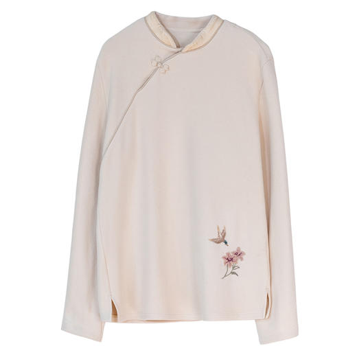 牧衣游原创 手工刺绣套头绒感T恤冬柔软百搭打底新中式上衣 丛轻 商品图4