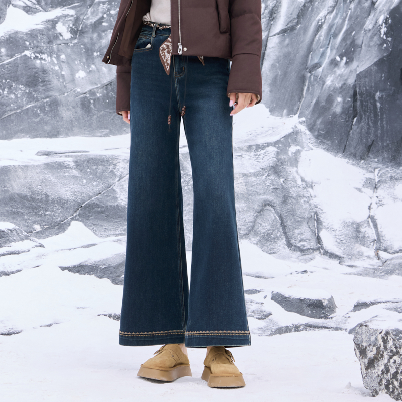 半身缘女裤 秋冬复古时尚宽松显高显瘦喇叭牛仔裤254102U10120068