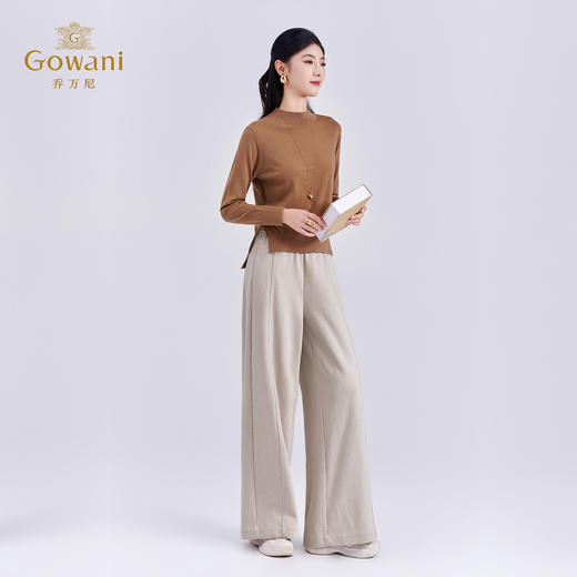 乔万尼2025冬新品宽松舒适亲肤分割拼接设计松紧腰直筒裤ED4F722 商品图3