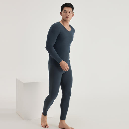 weyo秋冬男士亲肤舒适竖条德绒V领保暖打底内衣套装B0931 商品图1