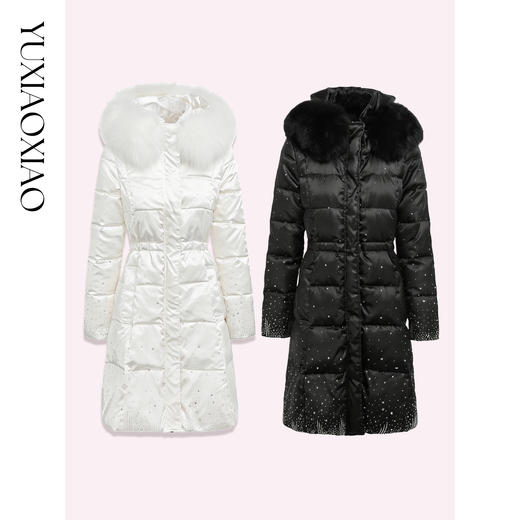 余潇潇【雪夜繁星】狐狸毛领收腰精致烫钻长款90白鹅绒保暖羽绒服 商品图3
