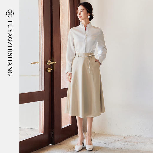 FUYAO扶摇 白色长袖衬衫女2025新款法式雪纺衬衣设计感花边领上衣 商品图4