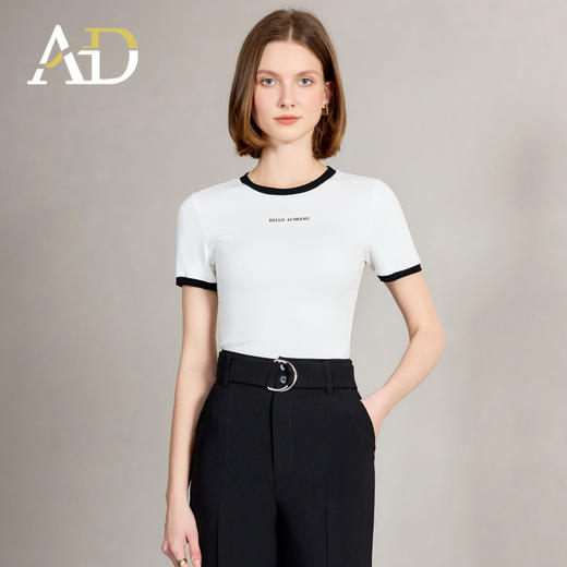 AD修身蓝色短袖女t恤2025新款圆领正肩夏季新款百搭通勤打底衫 商品图2