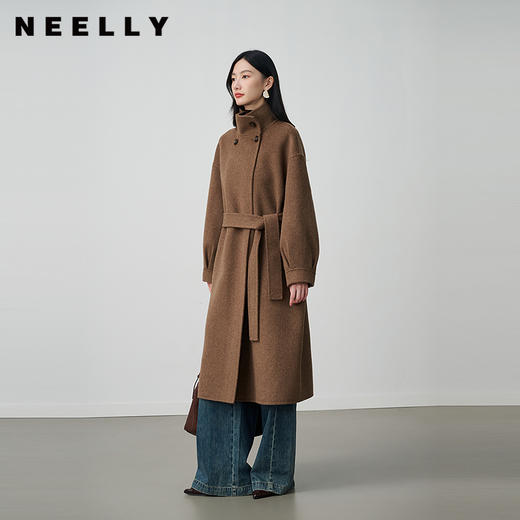 NEELLY纳俪商场同款冬新款时尚宽松立领双面呢大衣女优雅简约外套N25104N05513 商品图0