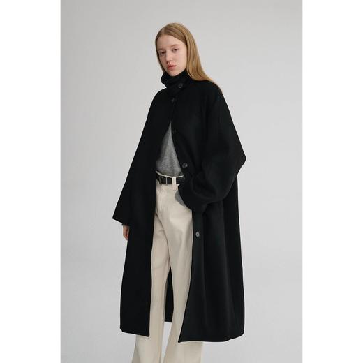 MAISON CECILE 高克重羊毛经典黑色廓形可立领长款毛呢大衣 商品图0