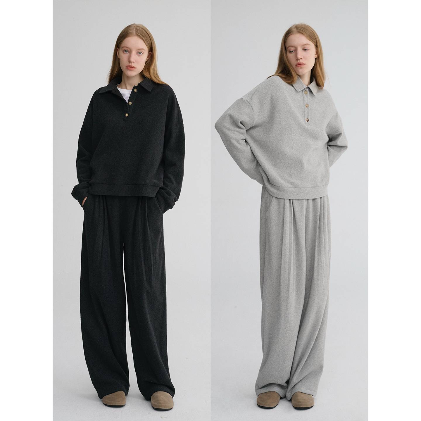 MAISON CECILE 两色|含羊毛舒适运动风polo领上衣/松紧腰阔腿神裤