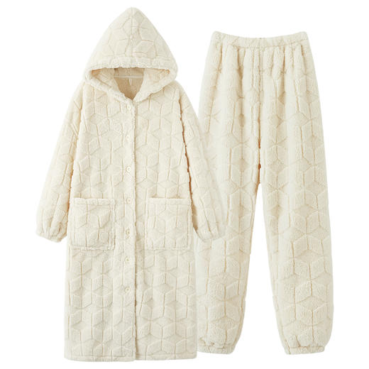 【提花贵妃绒】自然醒「半熟冬日」情侣睡衣冬季加厚长款睡袍套装休闲男女士加绒贵妃绒外穿家居服冬JLM 商品图9