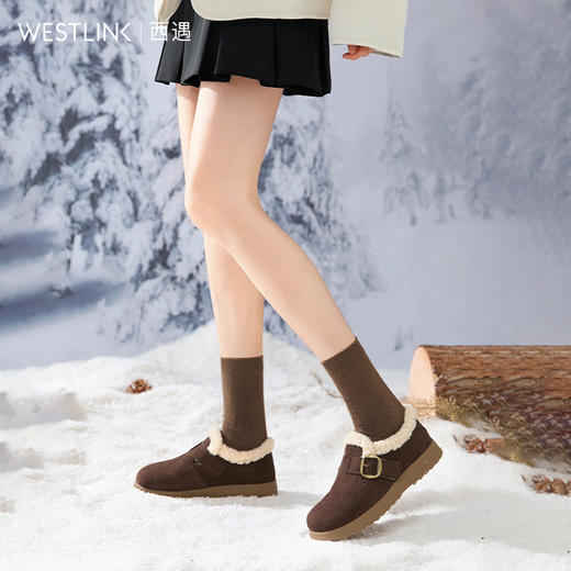 西遇毛毛勃肯鞋女新款秋冬一脚蹬外穿保暖加绒棉鞋厚底雪地靴V2257293 商品图2