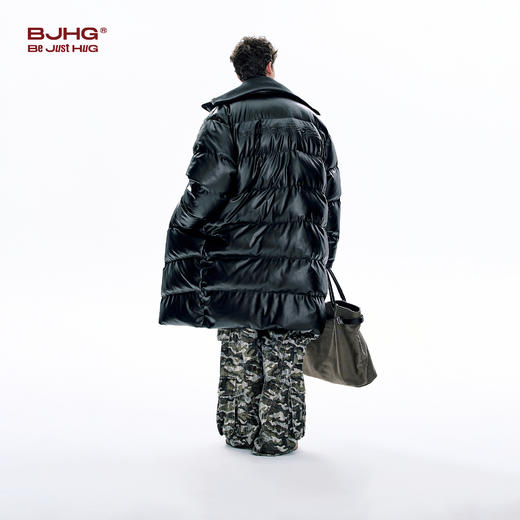 BJHG不计后果仿蛋白皮长款羽绒服男款冬季新款立领防风保暖外套女 商品图2