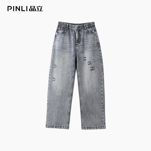 PINLI品立2025秋季新款美式做旧水洗泼墨牛仔裤男宽松直筒长裤潮GD253116143 商品图3