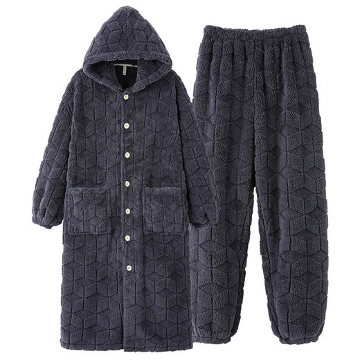 【提花贵妃绒】自然醒「半熟冬日」情侣睡衣冬季加厚长款睡袍套装休闲男女士加绒贵妃绒外穿家居服冬JLM 商品图8