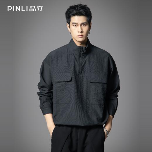 PINLI品立2025秋季新款半拉链立领卫衣美式潮牌宽松休闲男士上衣B253109103 商品图0
