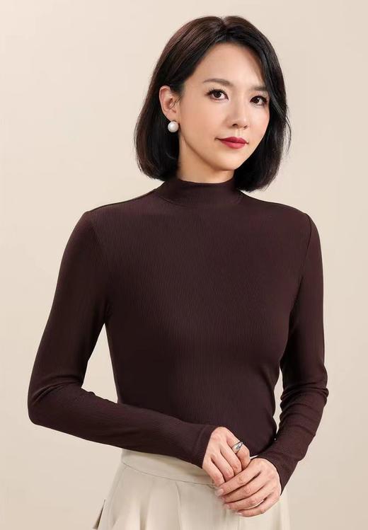 含桑蚕丝保暖发热磨毛螺纹半高领打底衫 商品图1