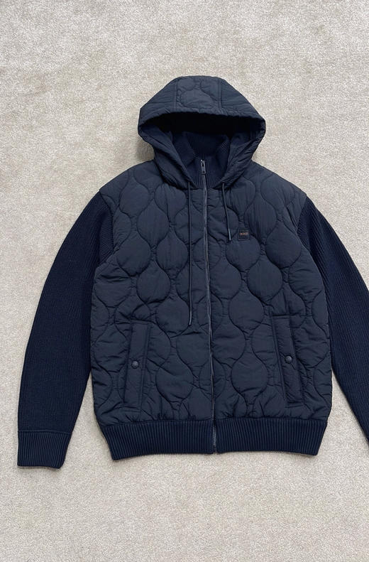 1030-6 纯圆正 限量无补 菱形格棉服 拼接针织长袖 减龄时髦 层次感 男士棉服外套 老朱穿L 商品图7