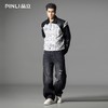 PINLI品立2025秋季新款宽松翻领PU皮衣茄克拼接牛仔衣机车外套男GD253104155 商品缩略图1