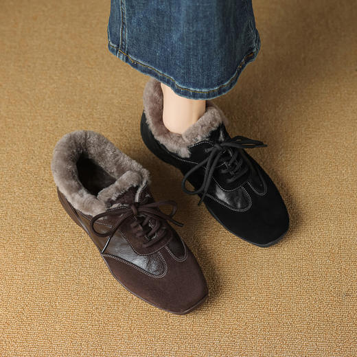 【预售5天】超软羊皮加厚羊羔毛保暖，系带小皮鞋皮深口毛毛单鞋SSS&S9162M 商品图3