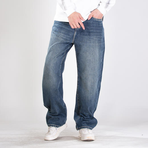 DRONKOO 2025 半松紧腰表袋棕皮标底磨毛中厚牛仔长裤 商品图1