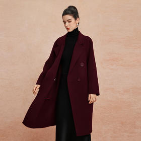 QH901斯尔丽25新款高支纯羊毛双面呢放松廓形设计感磨砂扣时尚大气大衣