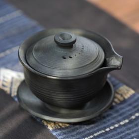 黑陶禅意盖碗套装