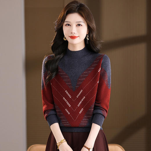 AQL26755时尚V字烫钻半高领毛衣女宽松毛衣羊毛衫秋冬新款大码厚打底衫 商品图4