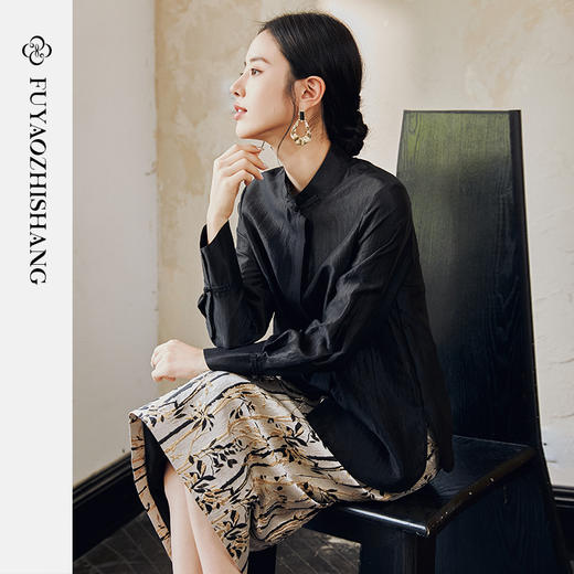 FUYAO扶摇 新中式盘扣衬衫女国风马蹄袖高级感衬衣气质黑色防晒衣 商品图0