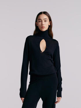 Her Senses｜时装 12WPO25K1 前片开叉高领毛衣 [ 黑BK01 / 茶灰GY18 ]