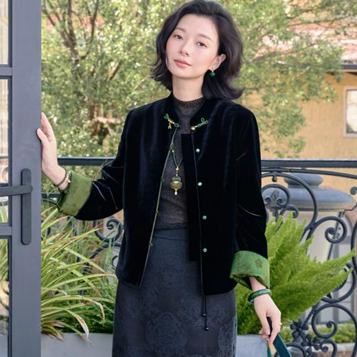 西子/画江南丝绒醋酸新中式简约百搭双面穿黑绿色外套/WTTJ533 商品图2