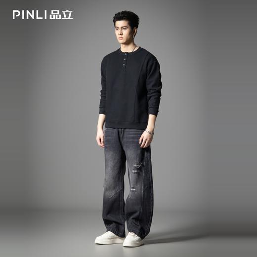 PINLI品立春季新款美式洗水破洞牛仔裤男士宽松直筒休闲长裤GD253116137 商品图1