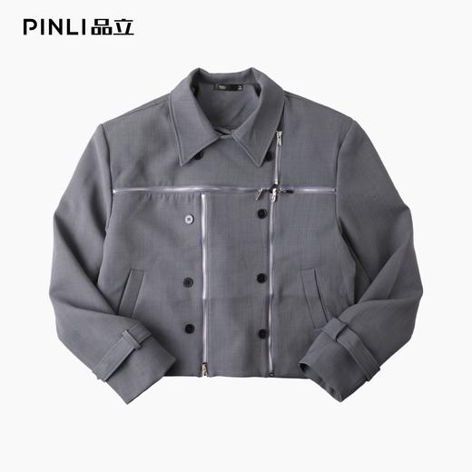 PINLI品立2025秋季新款男士短款高街宽松翻领斜门襟梭织茄克外套GD253104153 商品图4