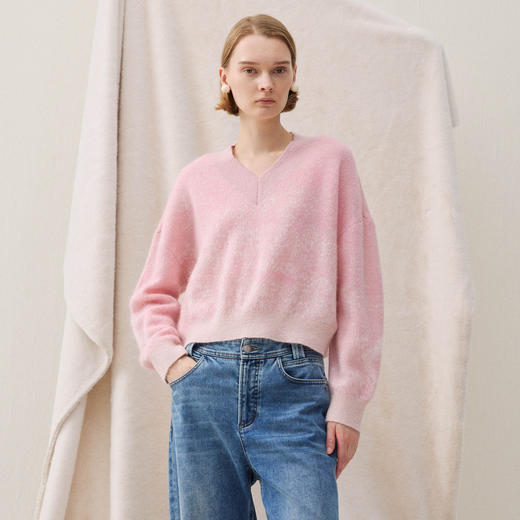 谜底V领套头针织衫长袖2025冬季新品蓬松保暖柔软百搭女254MZ1881 商品图0