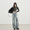 罗蒙秋冬窄版浅色牛仔裤女士复古美式直筒裤宽松显瘦阔腿拖地长裤子 商品缩略图3