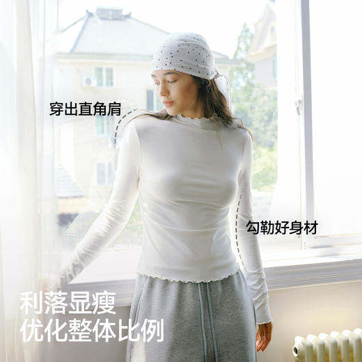森马长袖T恤女半高领紧身纯色冬季2025新款发热抓绒木耳边打底衫 商品图2