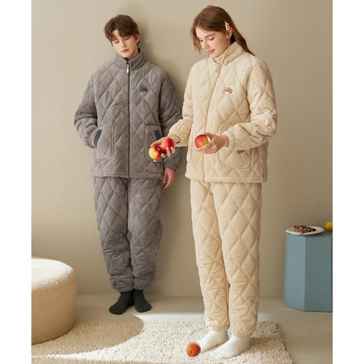 芬腾情侣睡衣冬季珊瑚绒三层加厚夹棉套装男女士抗静电加绒家居服 商品图3