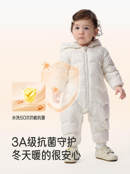 英氏超韧绒婴儿连体衣羽绒服冬保暖女童衣服抗菌连帽YRHFJ4R057 商品图1