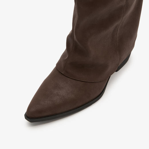 西遇尖头裤管靴女新款秋冬爆款美拉德中筒短靴粗跟西部牛仔靴K2357307/K2357311 商品图5