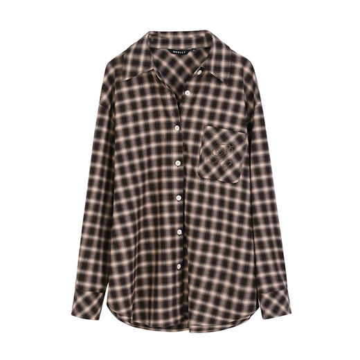 NEELLY纳俪商场同款冬季新款通勤简约翻领格纹衬衫女百搭宽松衬衣N25114B04525 商品图3